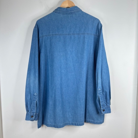 VTG 90s Embroidered Denim Shirt 20W Floral Cottage Granny Boho Retro Button Down - Picture 4 of 9